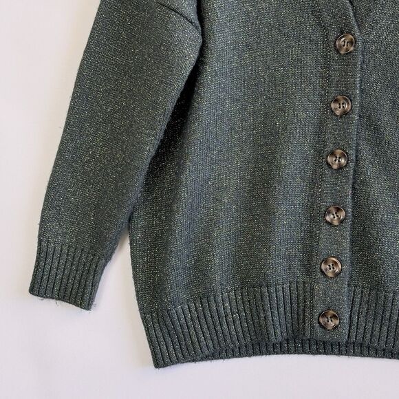 Zara Womens‎ Medium Forest Green Metallic Cardigan Grandpa Core Cabin Sweater - Picture 4 of 7